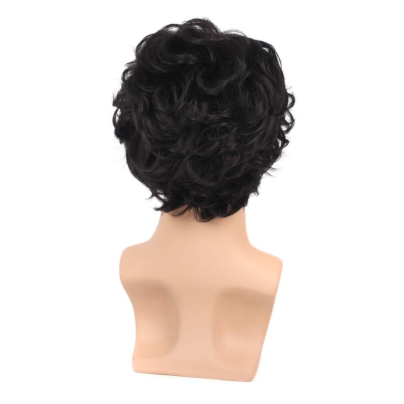 Kaneles Mens Short Curly Black Wig with Bang Costume Halloween Cosplay Party Natural Hair Wig - Image 4